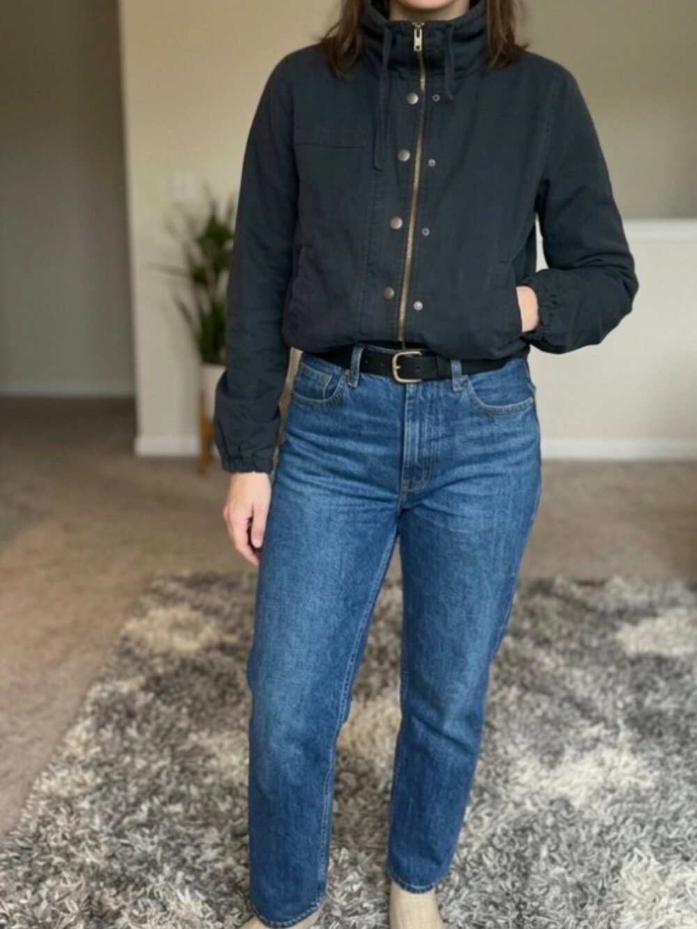 Rubbish Black Canvas Military Utility Jacket - Button & Zip Front - Size M